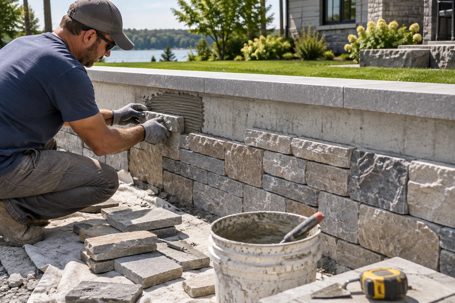Cultured Stone Wall Facing installation concept — illustrative design