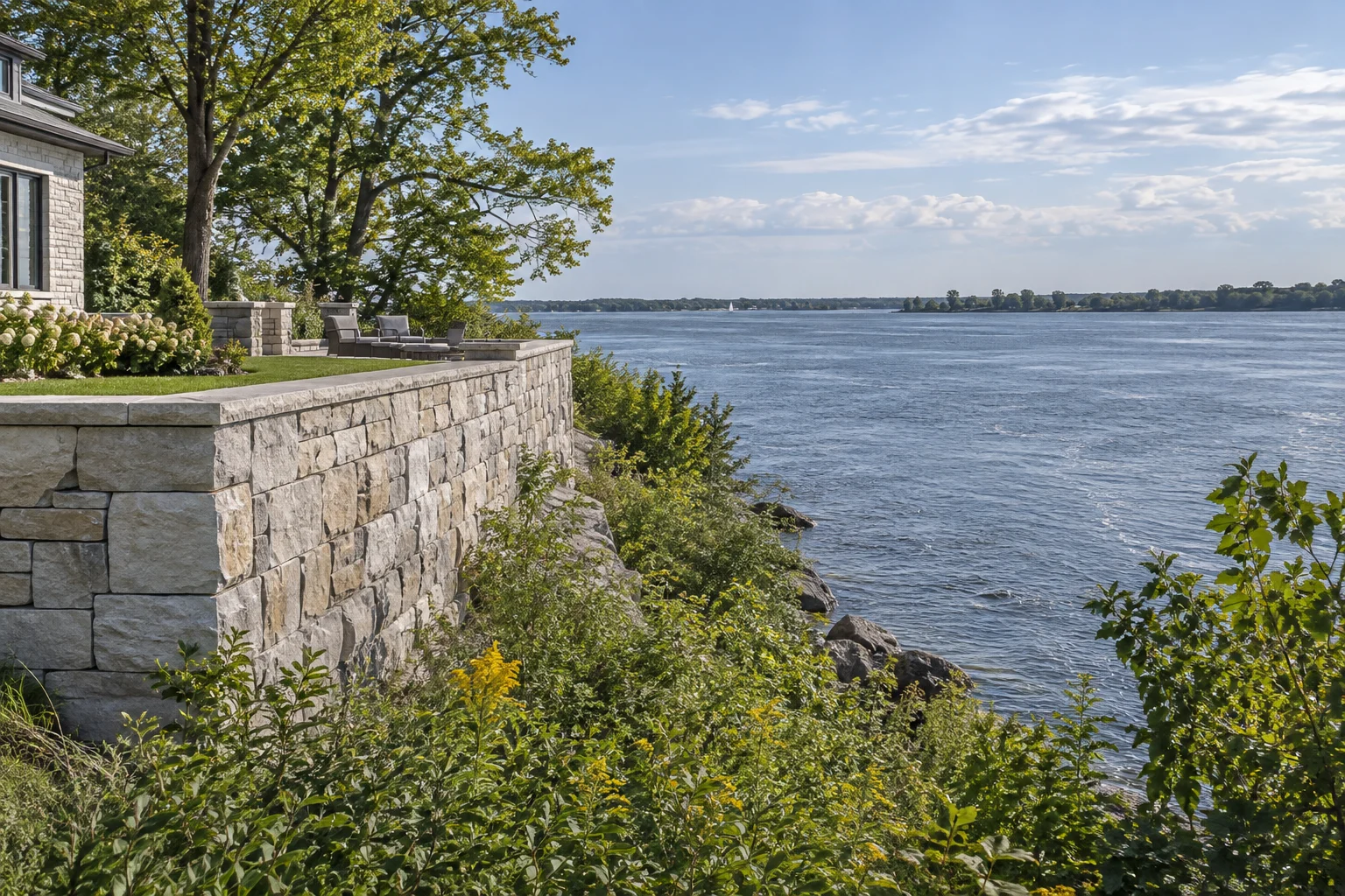 Waterfront Retaining Walls finished landscape concept — illustrative design